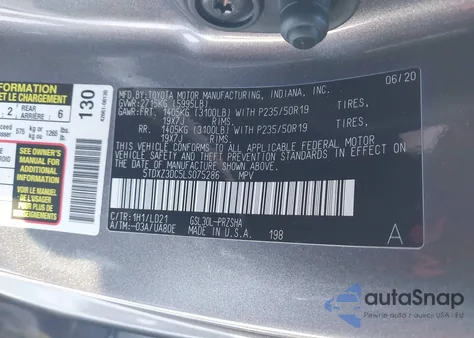 2020 Toyota Sienna Se Premium z USA, uszkodzony, nr VIN 5TDXZ3DC5LS075286